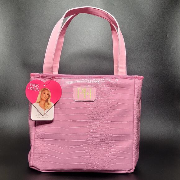 Paris Hilton Pink Faux Croc Zippered Insulated Lunch Bag Tote 12 X 10‎ X 5 NWT - Picture 1 of 11